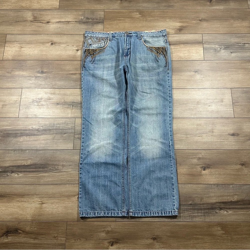 Vintage 90s Miskeen Light Wash Embroidered Wide Leg Jeans